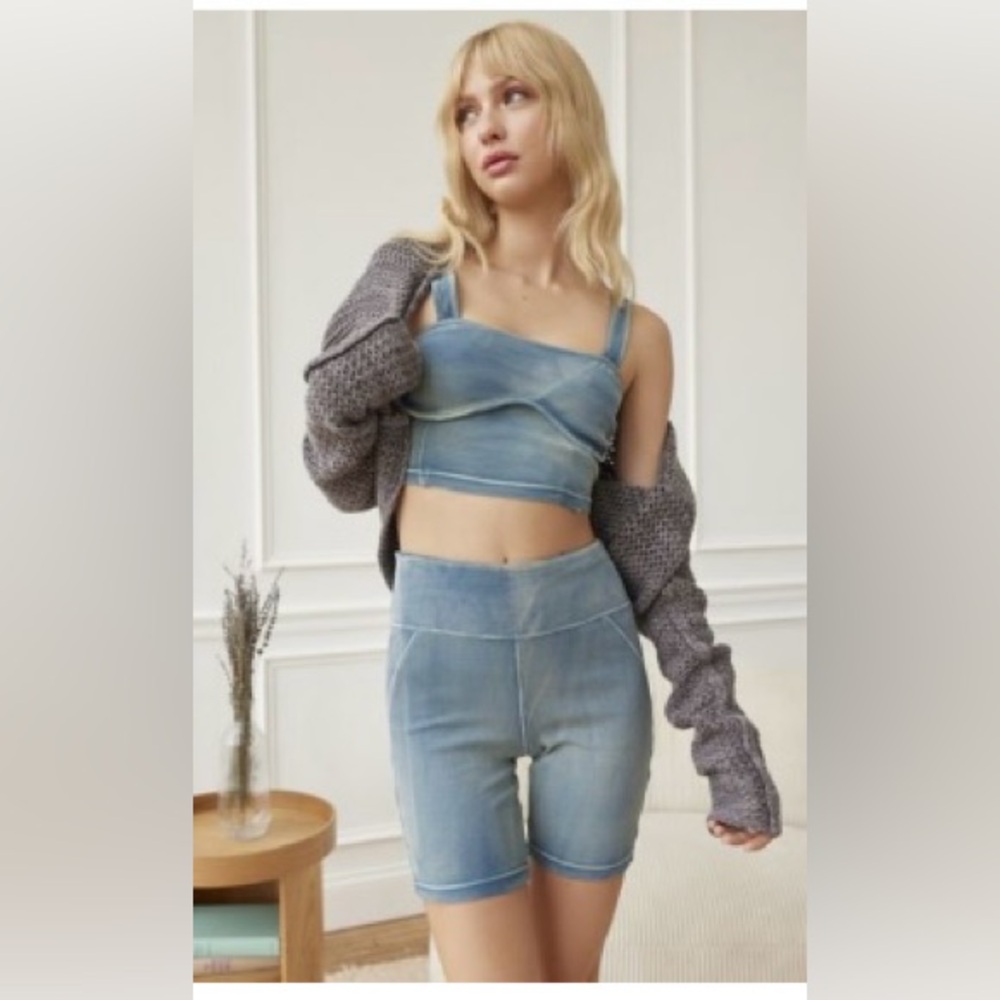 washed blue “out from under top & short set”